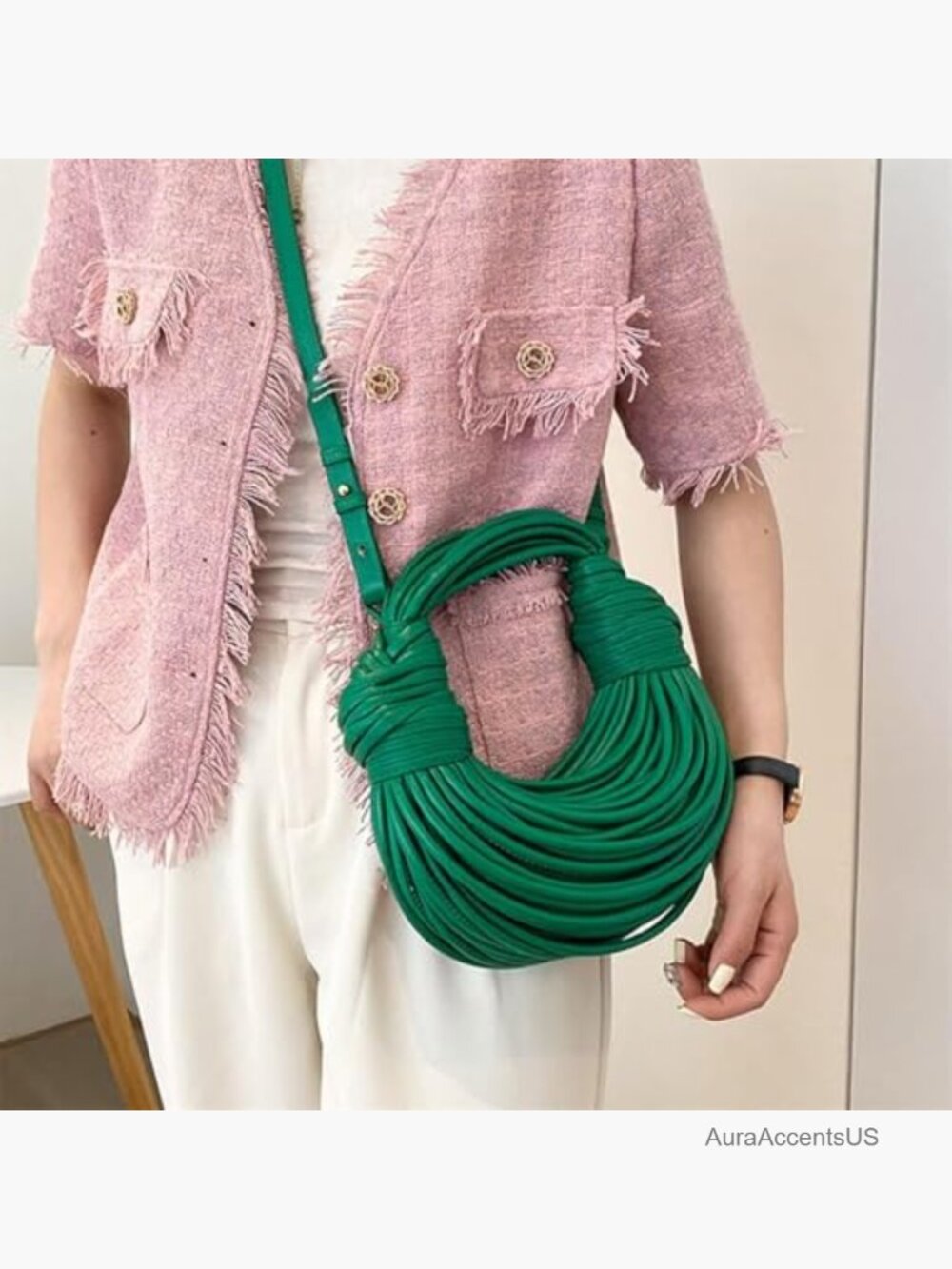 Woven Noodle Shape Satchel Crossbody Bag Handbag Purse - Picture 2 of 7